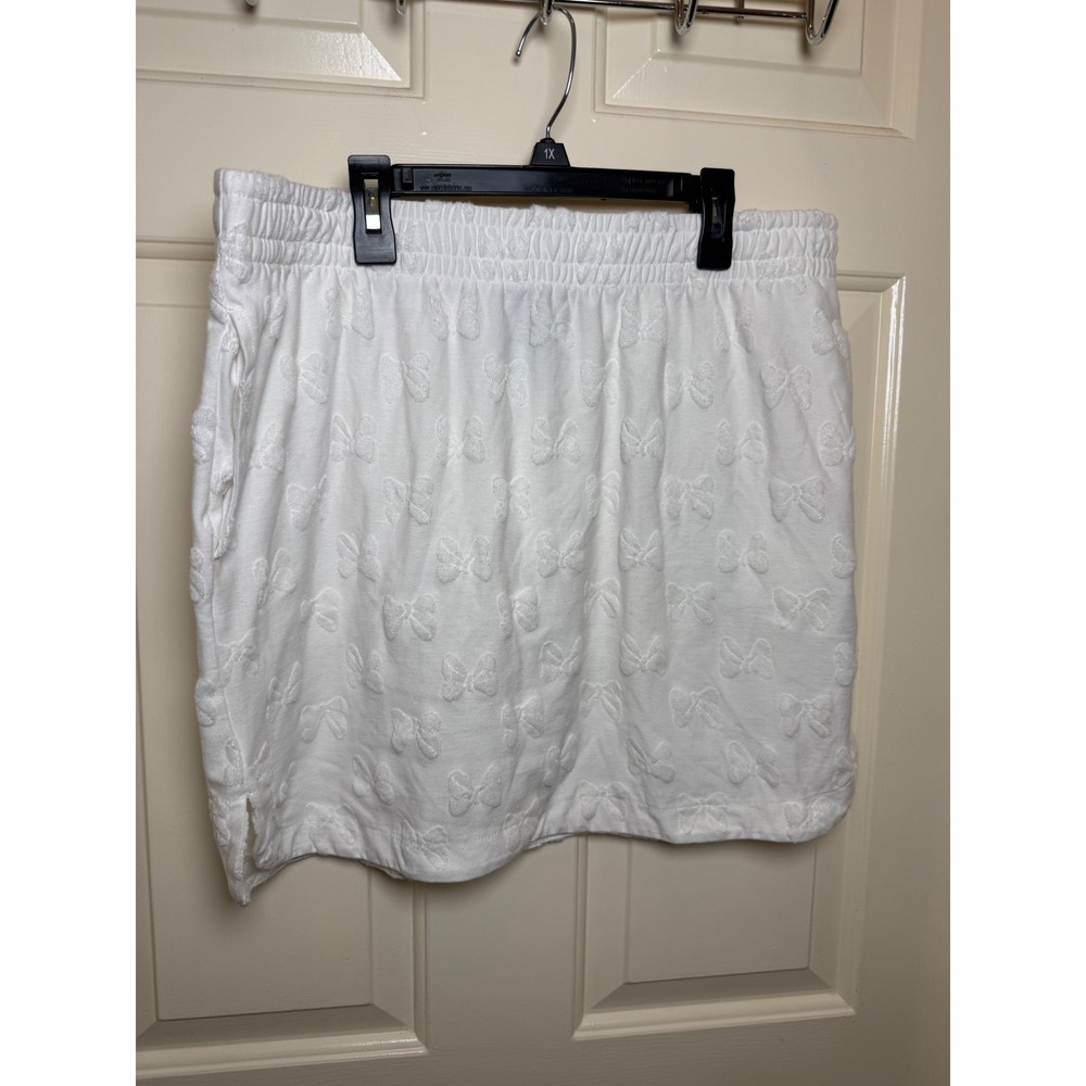 Disney Minnie Mouse White Embossed Bow Mini Skirt Elastic Waist Pockets Medium